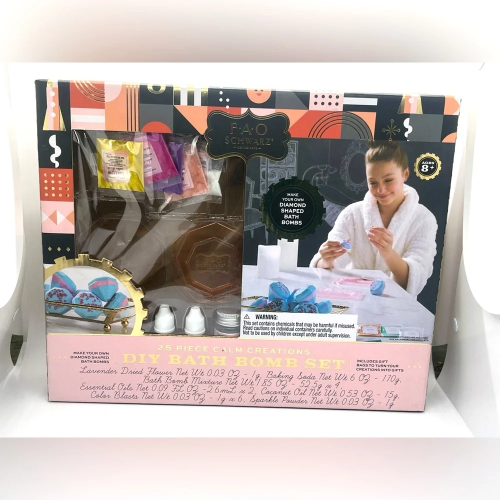 FAO Schwarz 25 Piece Calm Creations DIY Spa-Ready Bath Bomb Set for Kids New NIB